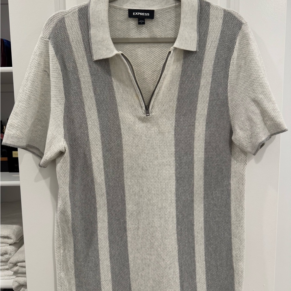Express Light Gray Textured Polo